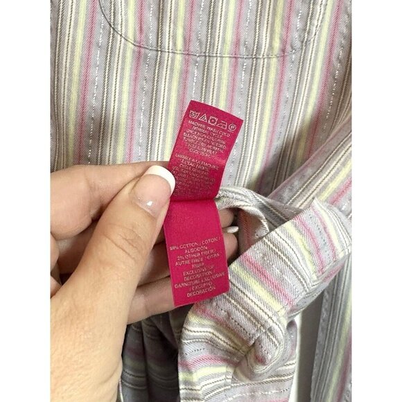 Victorias Secret Pink Womens M Button Down Shirt Pajama Top Striped Long Sleeve - Picture 6 of 8